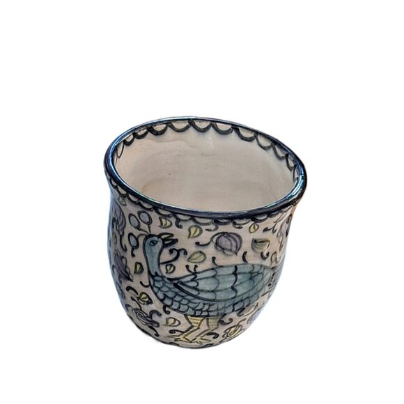 Hand Painted Studio Art Pottery Peacock 9oz Mug Cup - Picture 7 of 10
